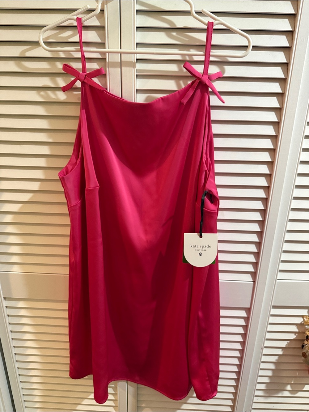 kate spade bright fuchsia silk-like bow-strap slip dress